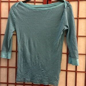 Old Navy Fitted Green and Blue 3/4 Sleeve Blouse
